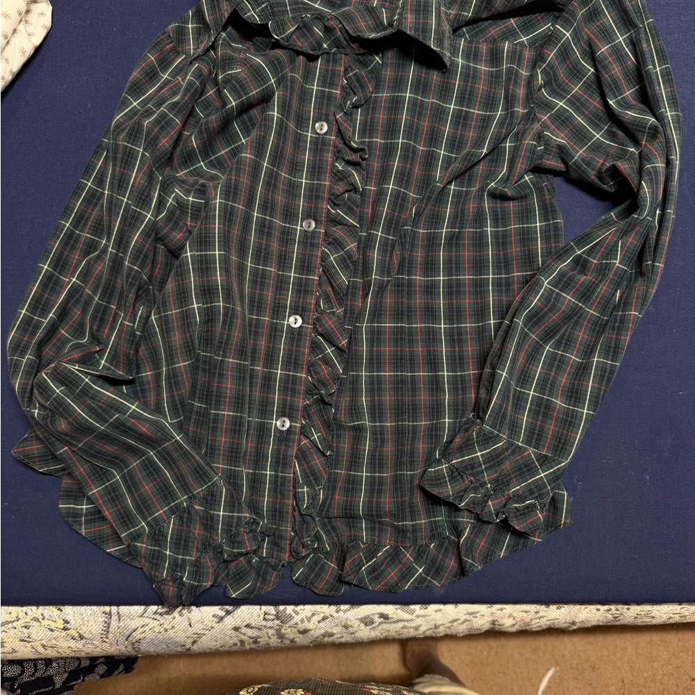 Plaid Ruffle Button-Up Shirt - Picture 14 of 14